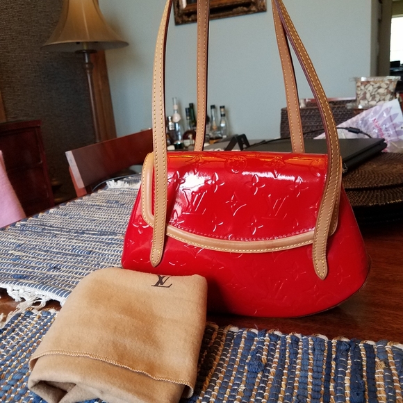 SOLD@!Auth. Louis Vuitton Biscayne Red Vern PM Han - Picture 6 of 12